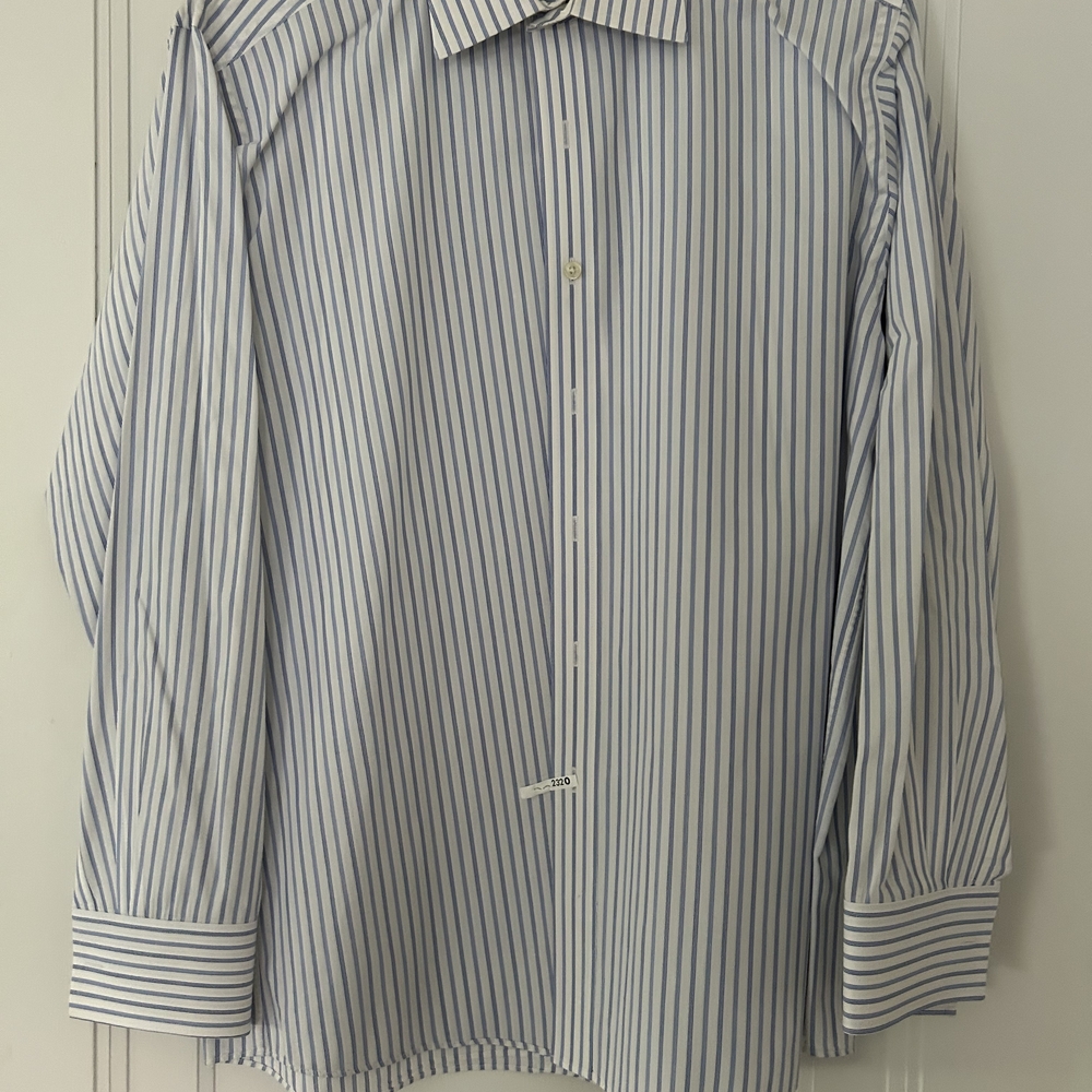 Michael Kors Blue and White Striped Dress Shirt Classic Fit